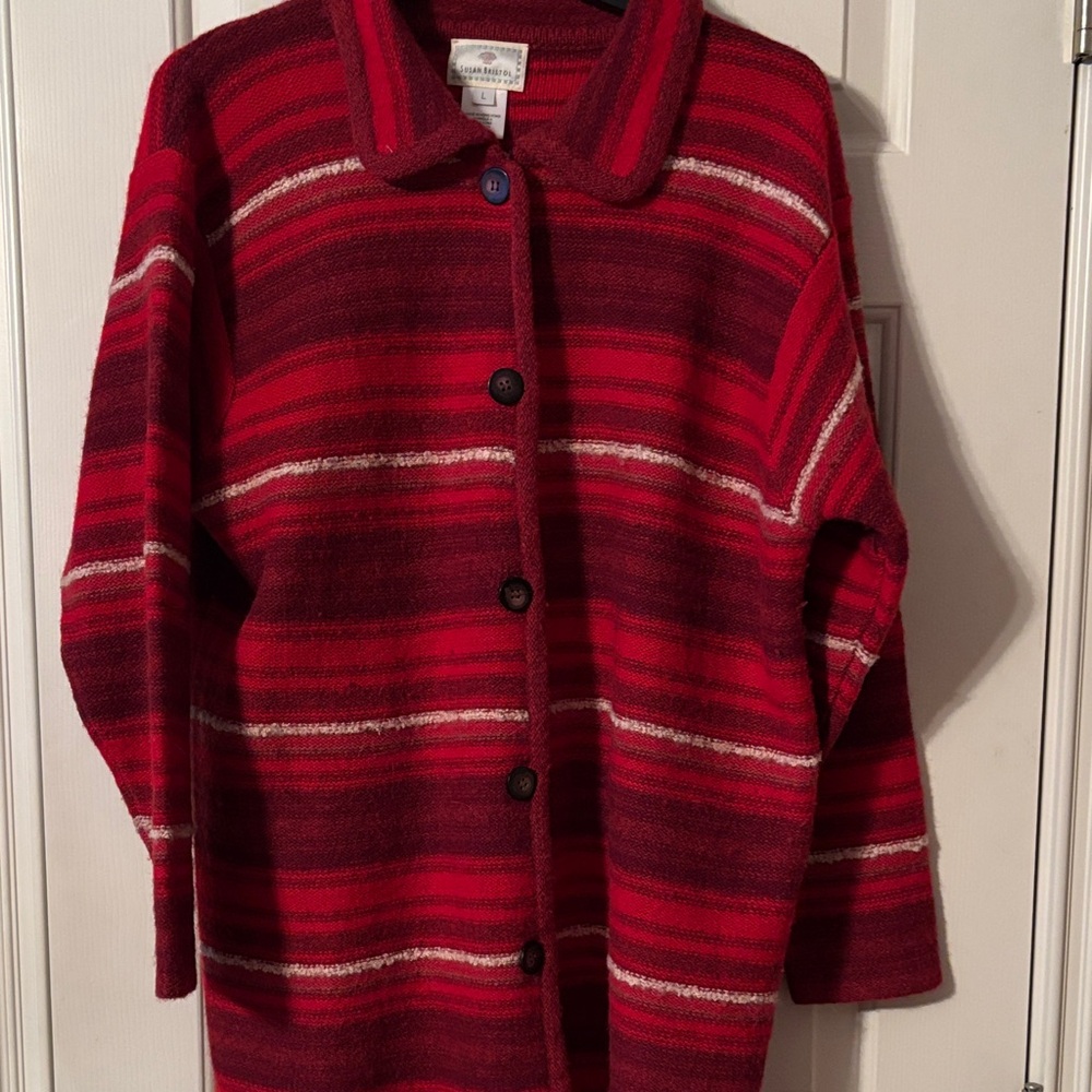Susan Bristol Red Striped Knit Cardigan/Jacket